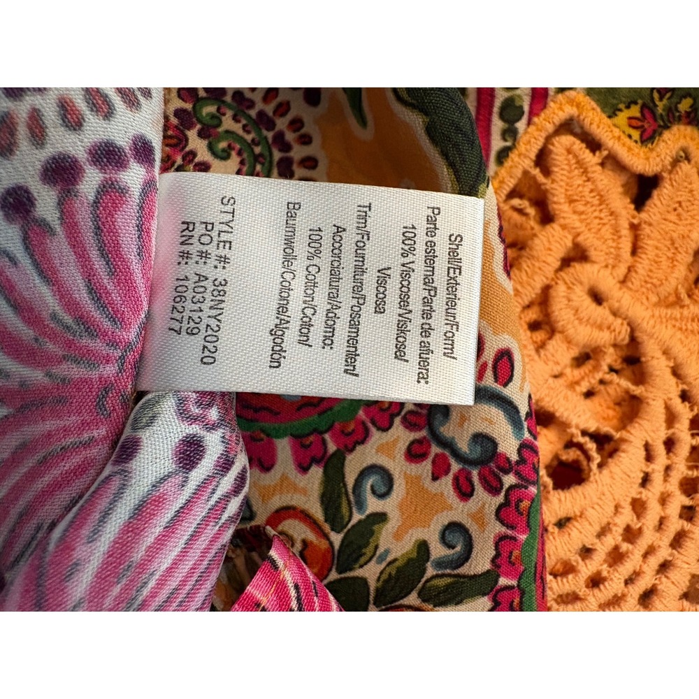 Hale Bob Lana Crochet Top Womens XS Orange Paisley Voluminous Sleeve - Picture 8 of 11